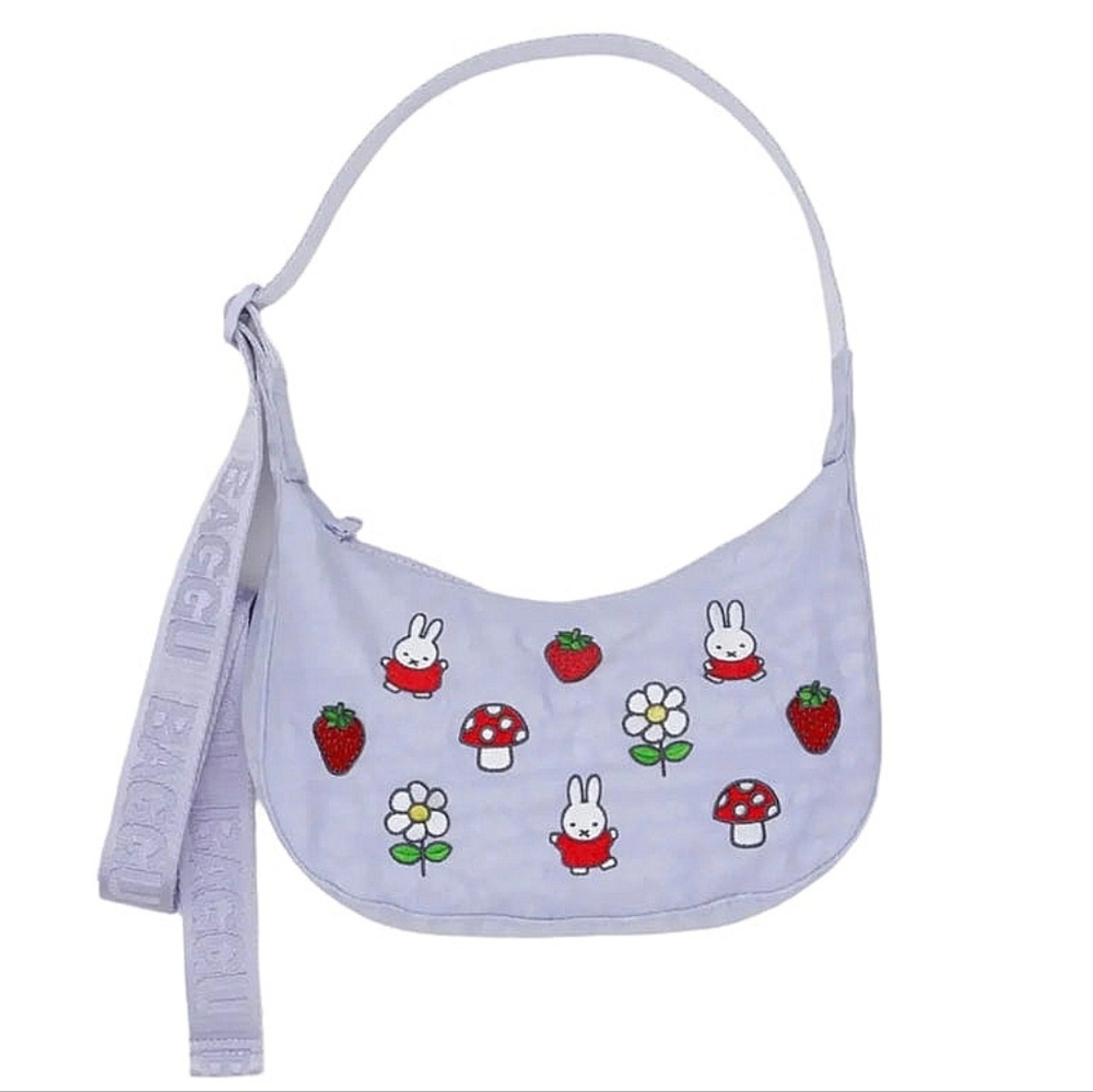 *NWT* BAGGU X MIFFY Strawberry Diasy Mushroom Miffy Small Nylon Crescent Bag